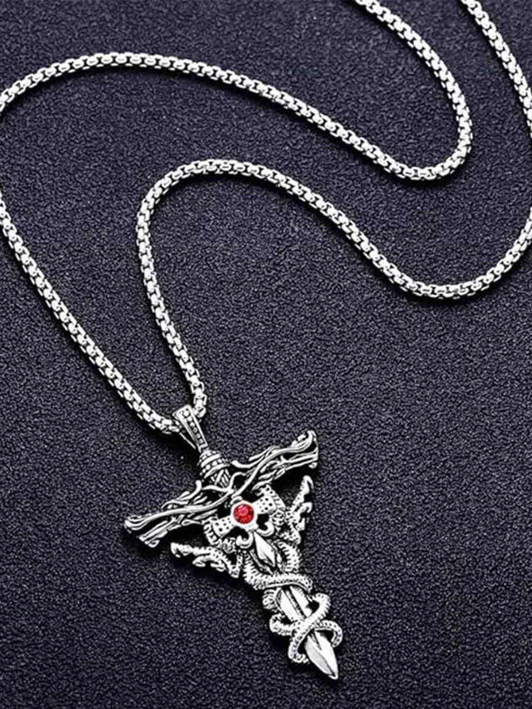

kazare Rhodium-Plated Quirky Pendants with Chains, Silver