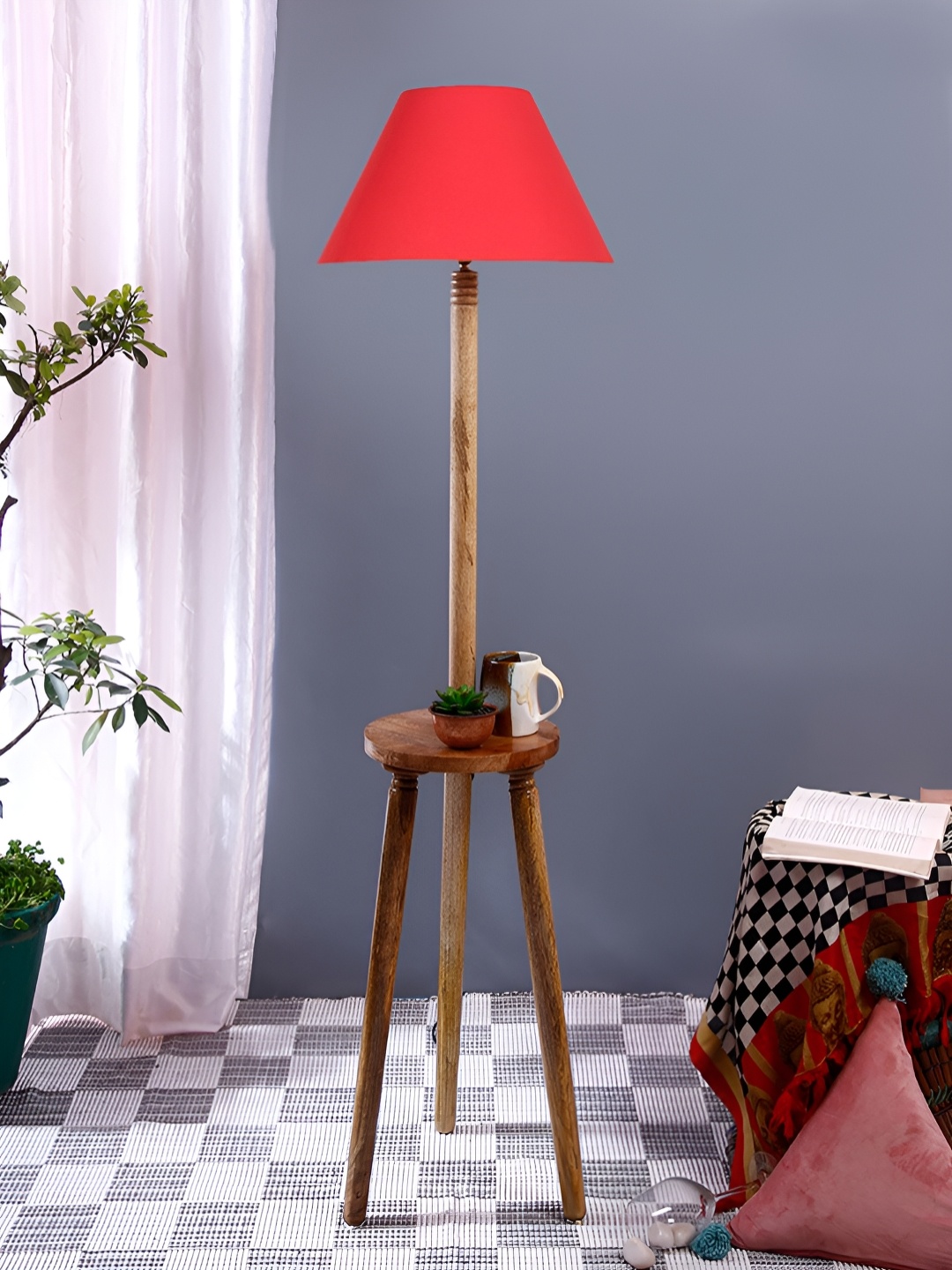 

Devansh Red & Brown Wooden Frustum Shaped Floor Lamp With Shade