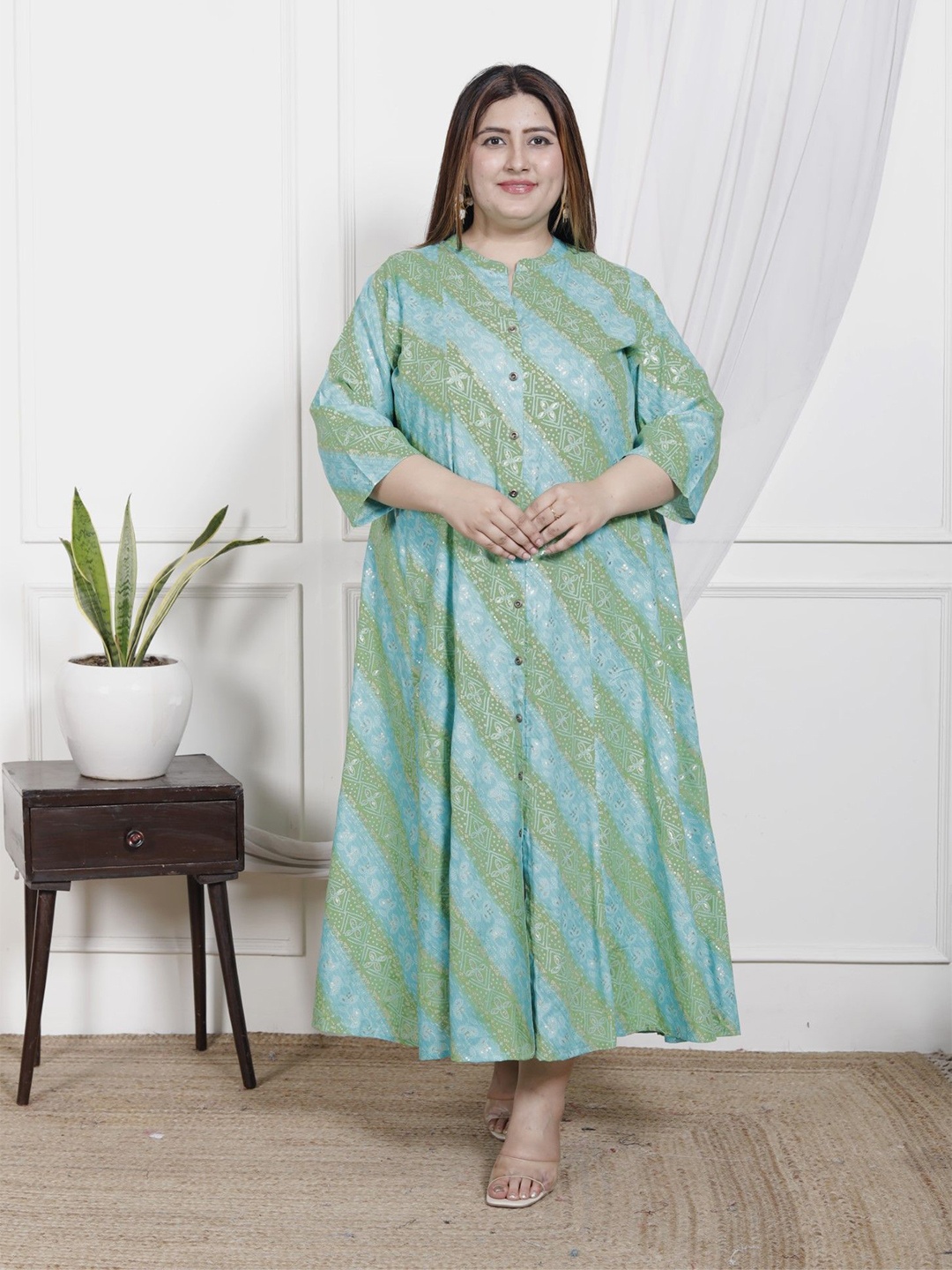 

KALINI Ethnic Motifs Print Maxi Dress, Turquoise blue