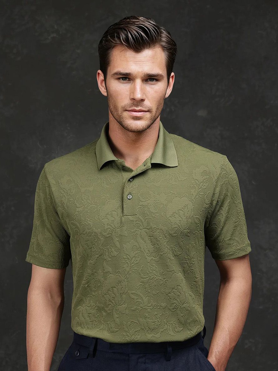 

RARE RABBIT Men Polo Collar Extended Sleeves Pockets T-shirt, Olive