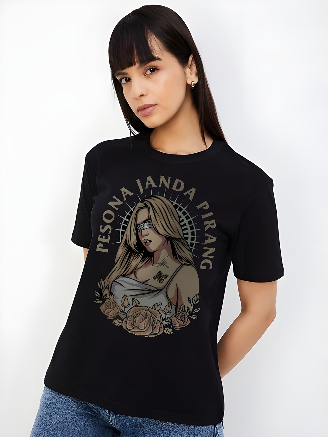 

KAIDO Women Pure Cotton T-shirt, Black
