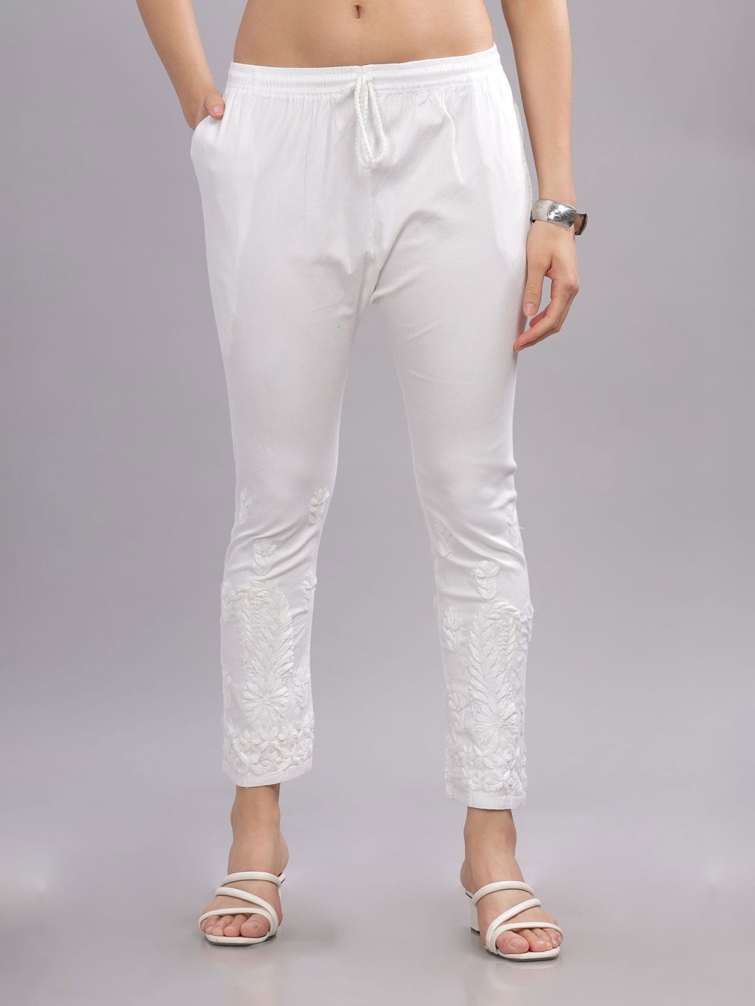 

Club Loom Women Paisley Embroidered Knitted Palazzos, White
