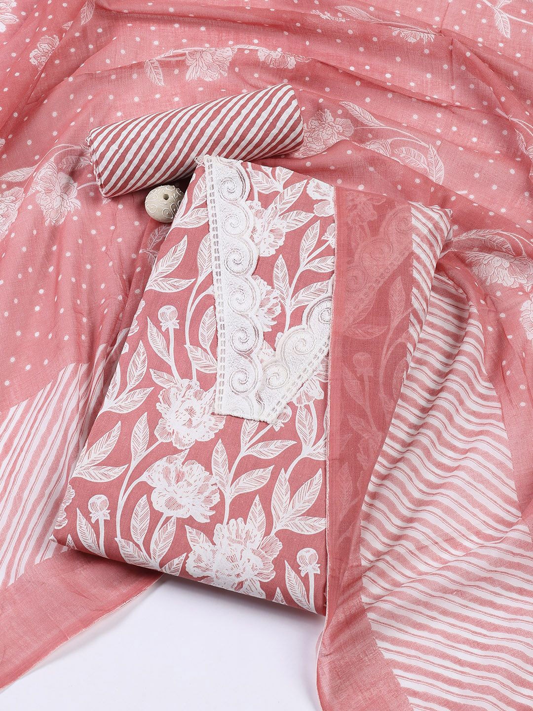 

Meena Bazaar Printed Unstitched Dress Material, Pink