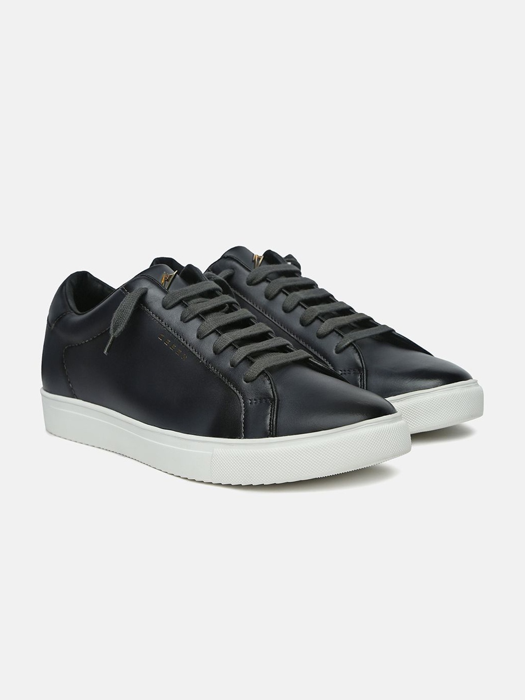

ZEESH Men Lace-Ups Round Toe Lightweight Leather Sneakers, Black