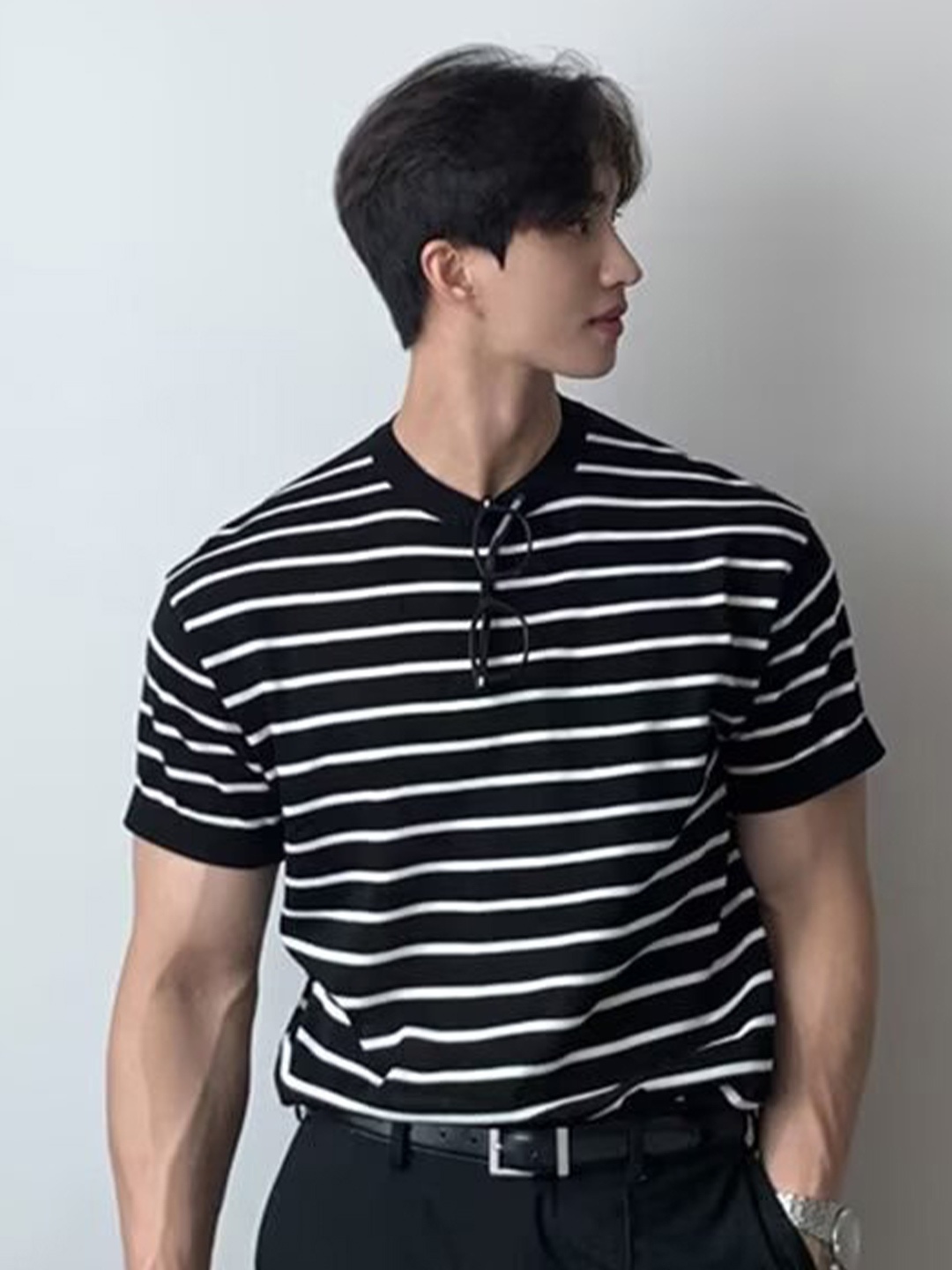 

StyleCast x Revolte Men Striped Round Neck Regular Fit T-shirt, Black