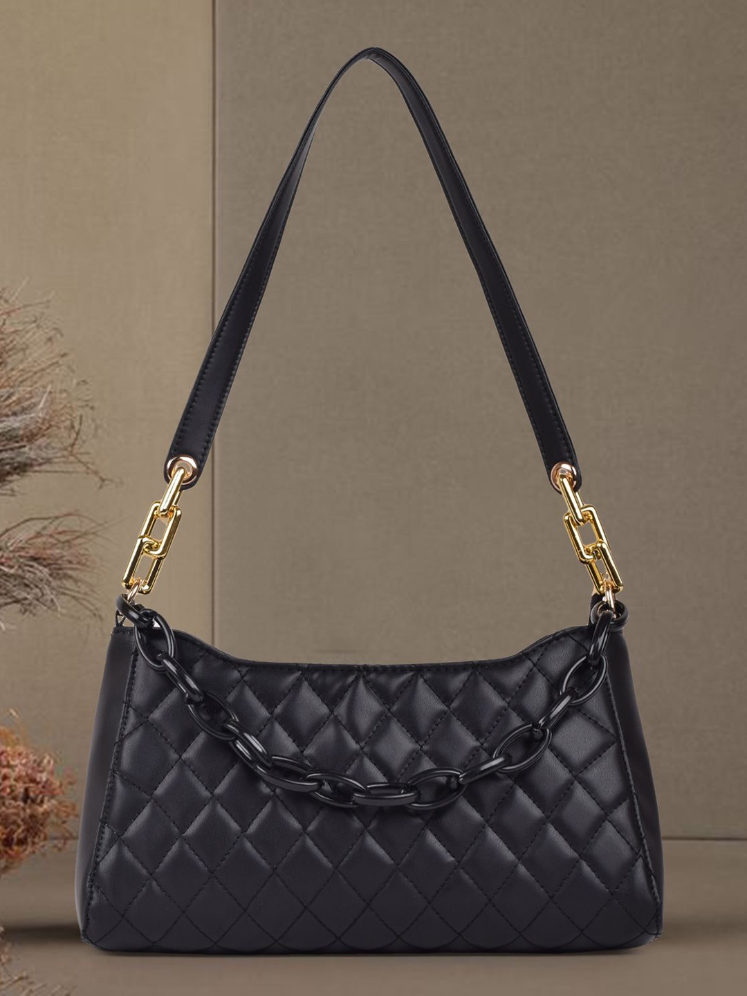 

FOMMIL Structured Sling Bag with Quilted, Black