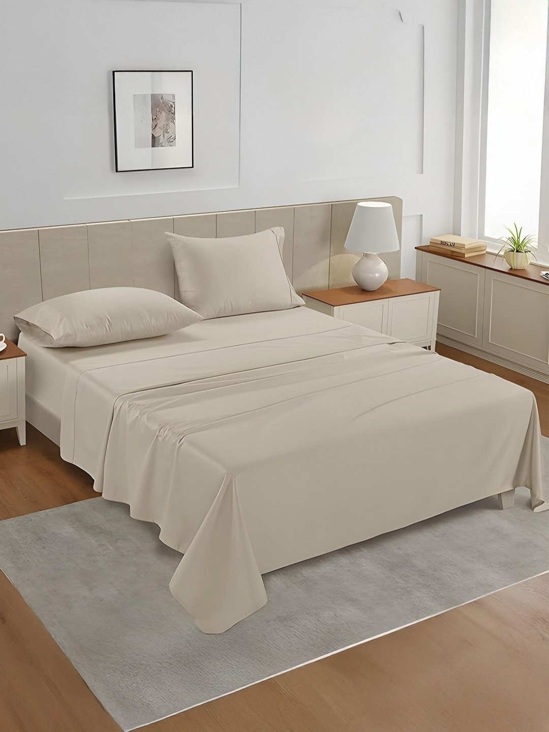 

LANE LINEN Off White Queen Bedsheet with 2 Pillow Covers