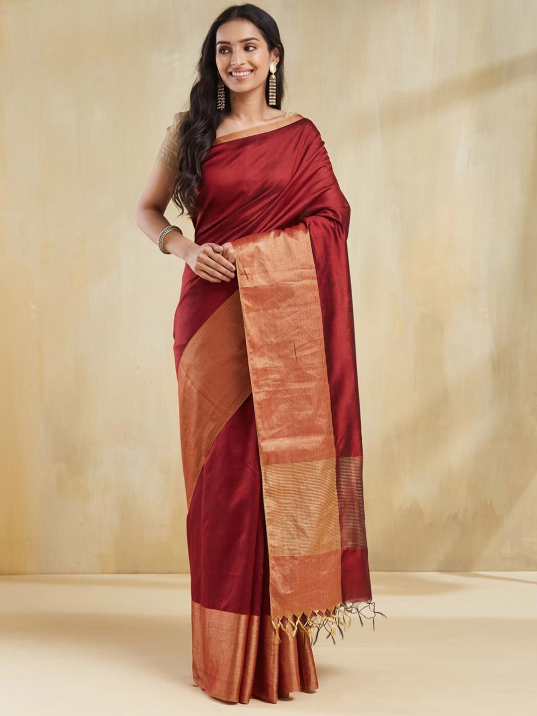 

Fabindia Silk Blend Saree, Maroon