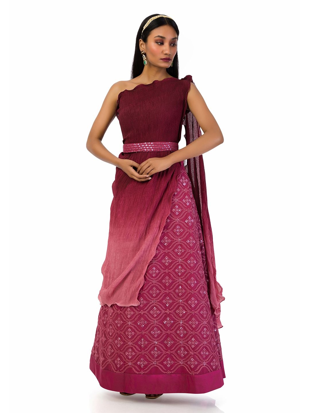

Mystake By Meghna Shah Printed Sequinned Ready to Wear Lehenga & Blouse With Dupatta, Pink