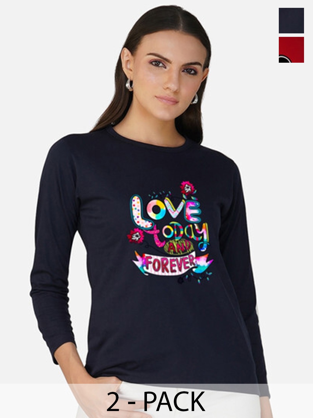 

Metronaut Women 2 Printed Bio Finish T-shirt, Navy blue