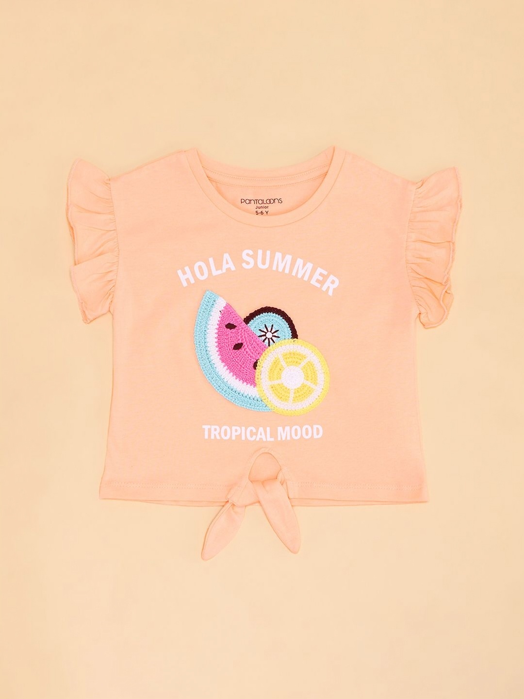 

Pantaloons Junior Girls Applique T-shirt, Orange