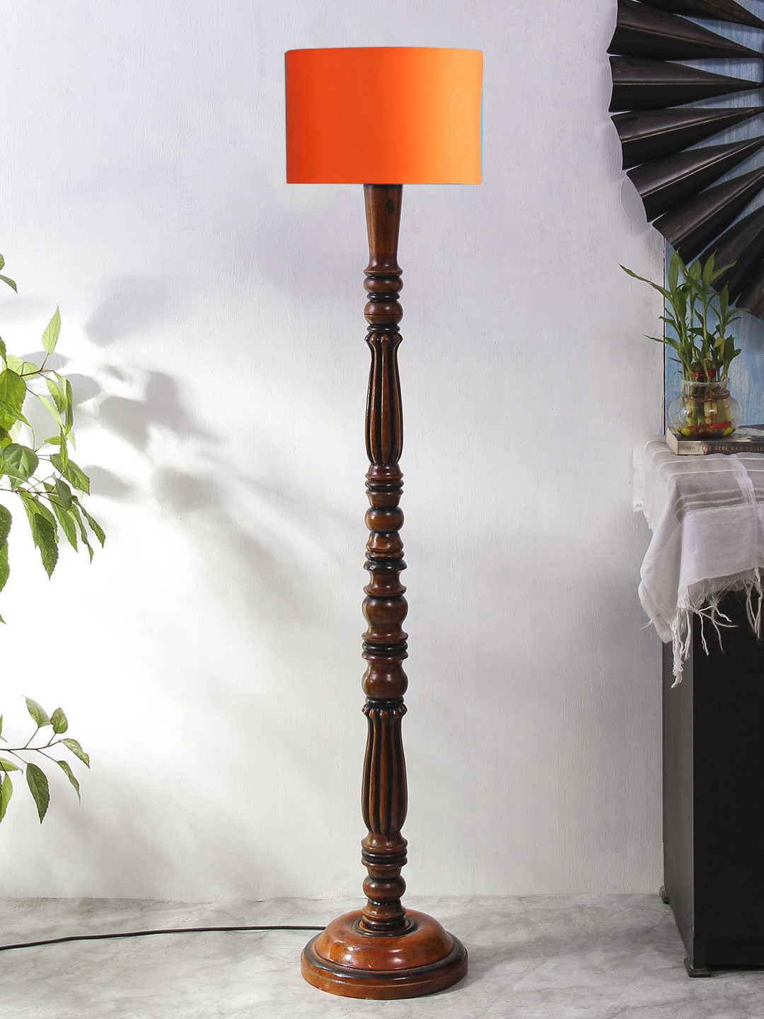 

Devansh Orange & Brown Cotton Wooden Floor Lamp