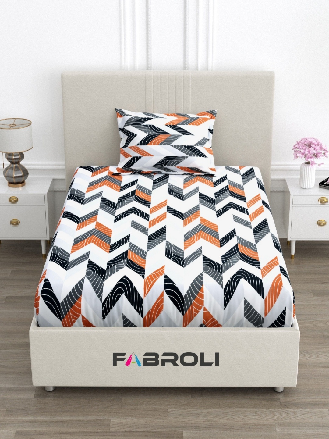 

FABROLI White Floral 300 TC Single Bedsheet with 1 Pillow Covers