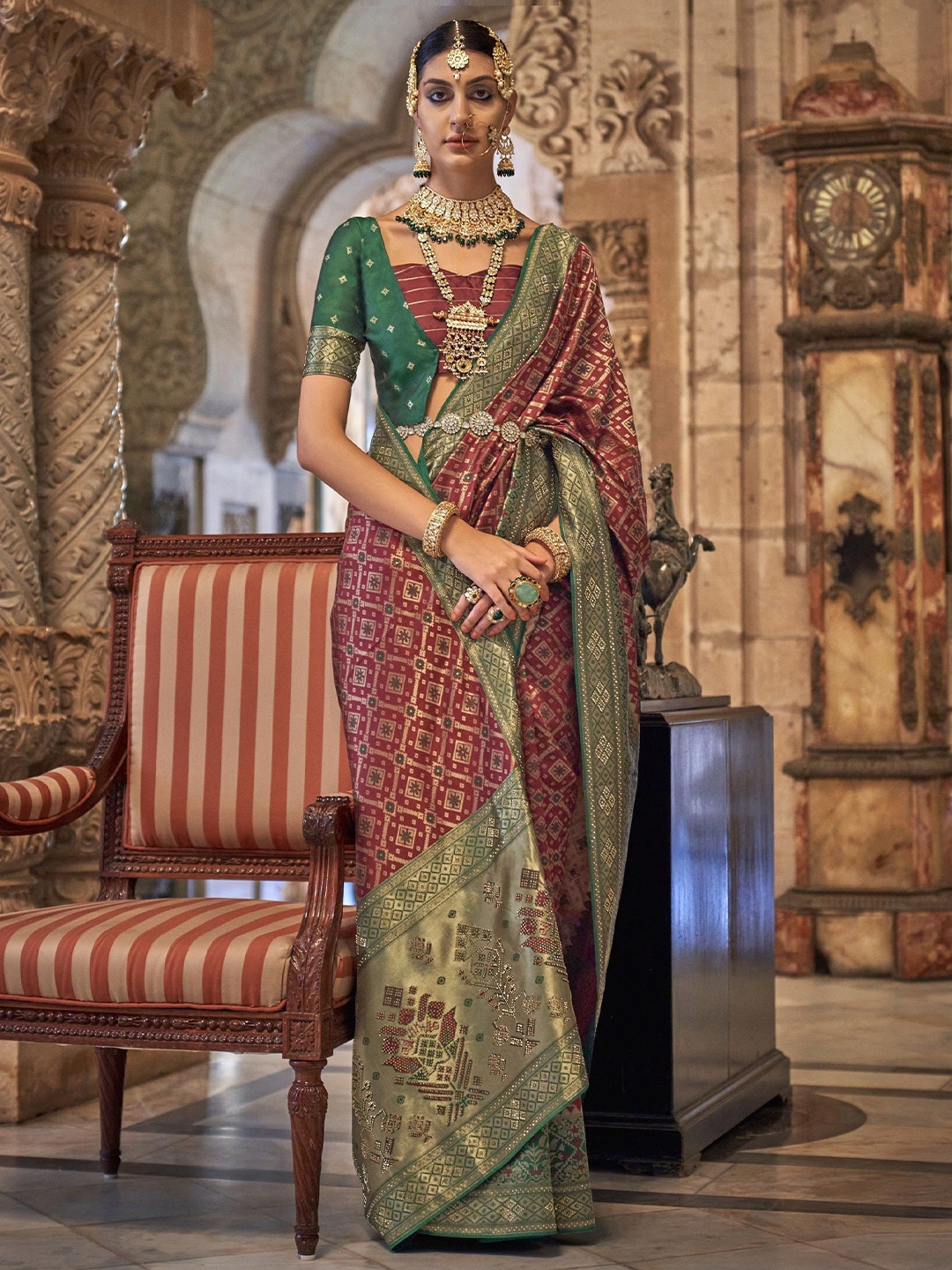 

MAHALASA Woven Design Zari Pure Silk Kanjeevaram Saree, Maroon