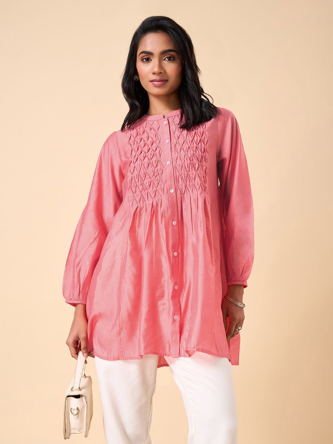 

Marigold Lane Mandarin Collar Tunic, Pink