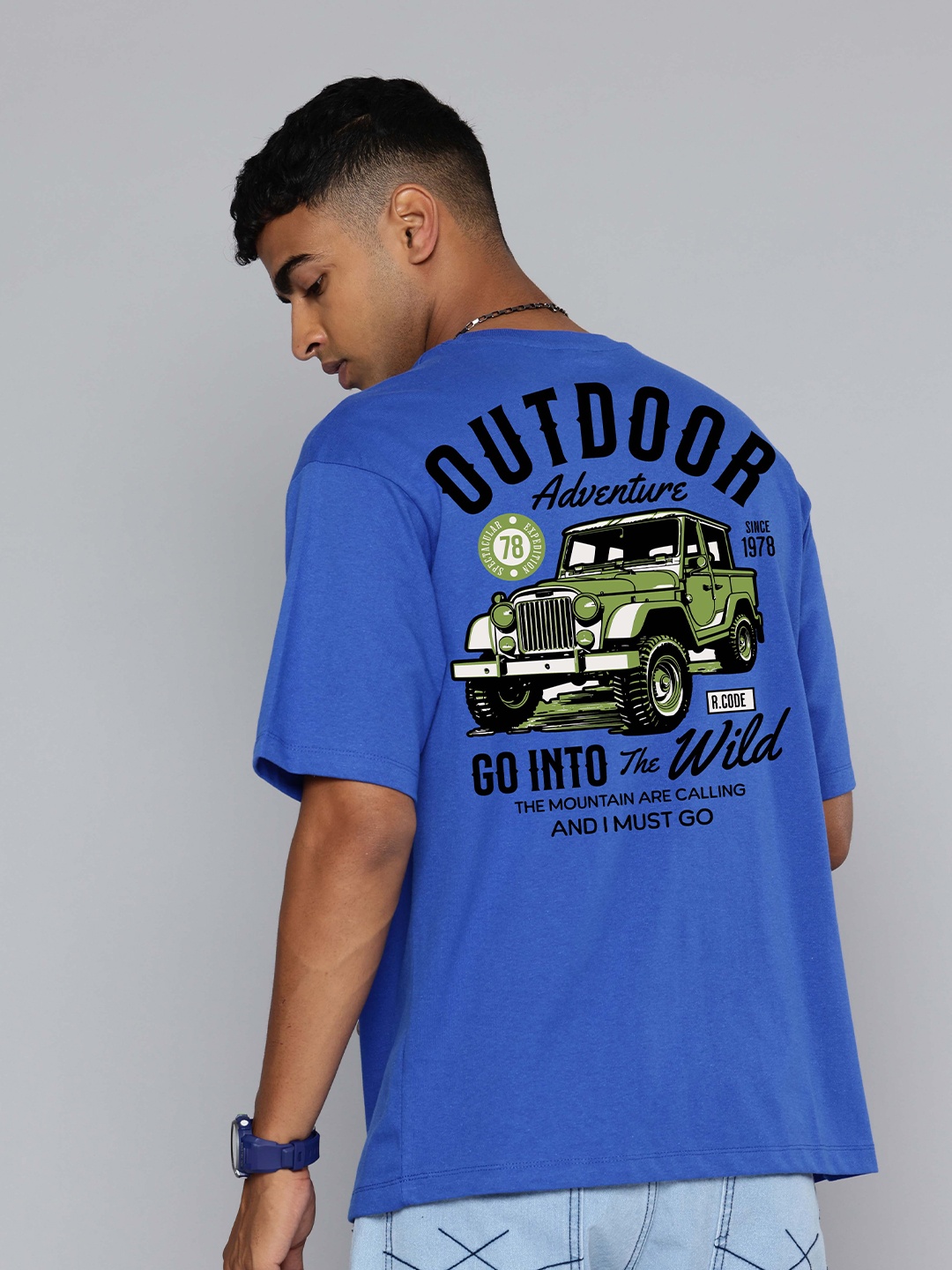 

R.Code by The Roadster Life Co. Men Printed T-shirt, Blue