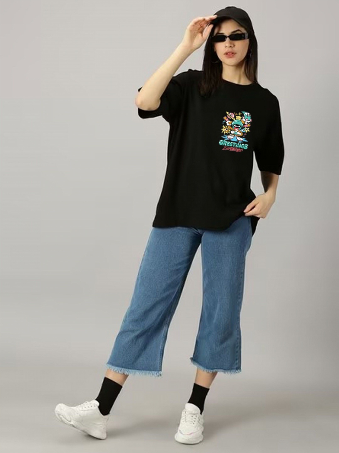 

Kushi Flyer Women Printed Applique T-shirt, Black