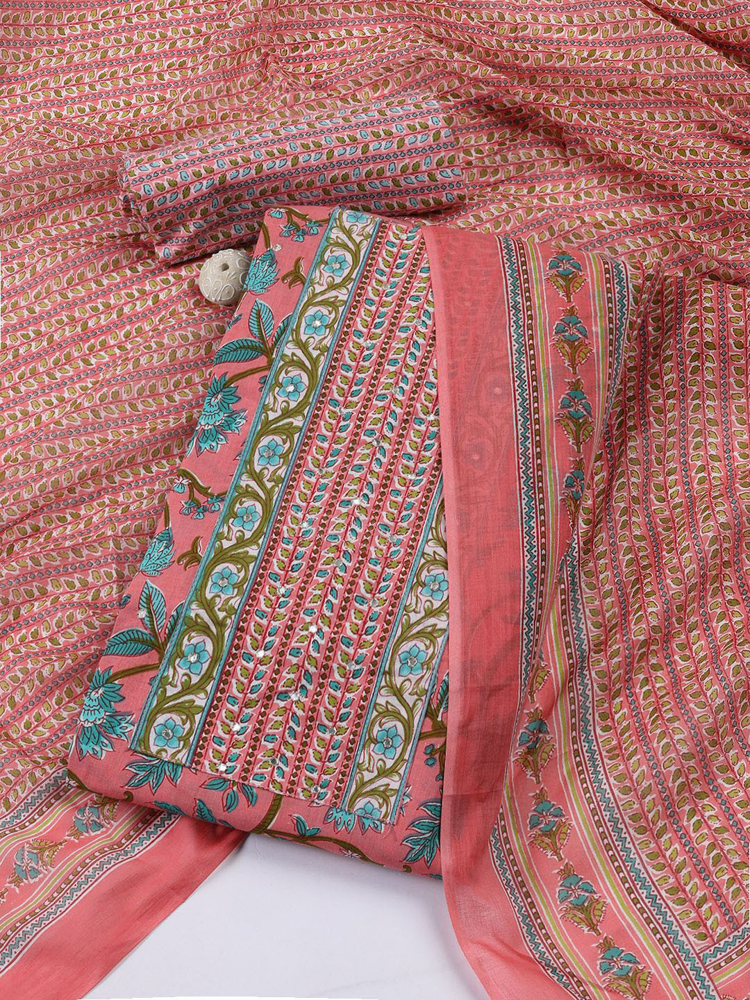 

Meena Bazaar Printed Unstitched Dress Material, Pink