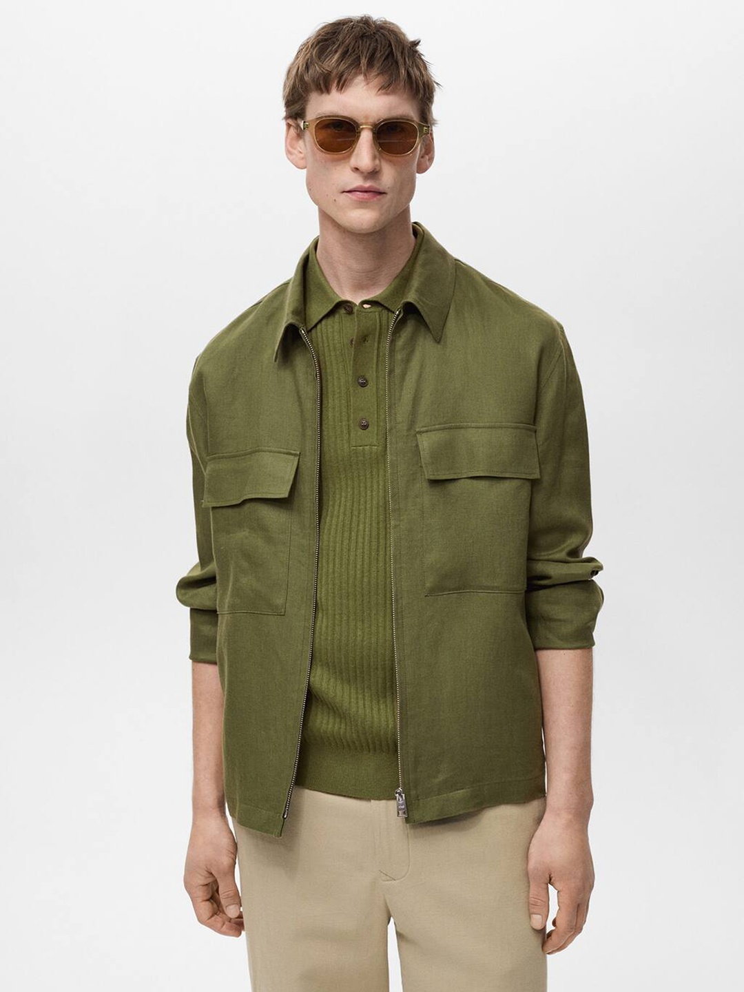 

MANGO MAN Pure Linen Tailored Jacket, Olive