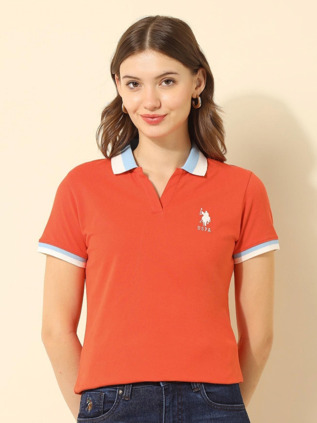 

U.S. Polo Assn. Women Women Polo Collar T-shirt, Orange