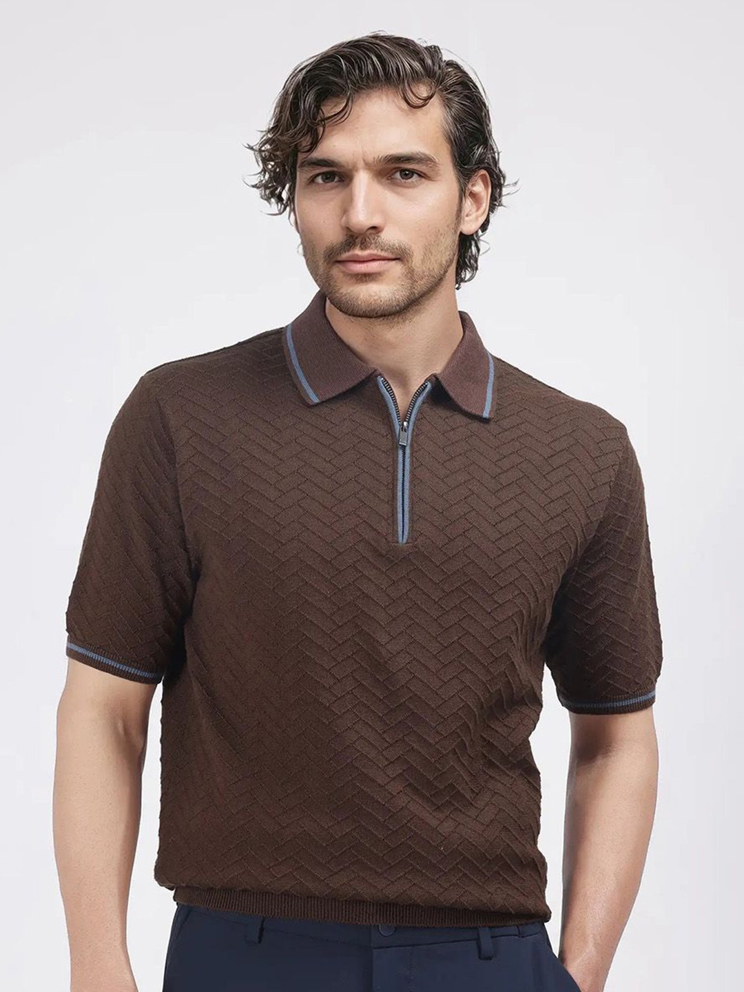 

RARE RABBIT Men Polo Collar Pockets T-shirt, Brown
