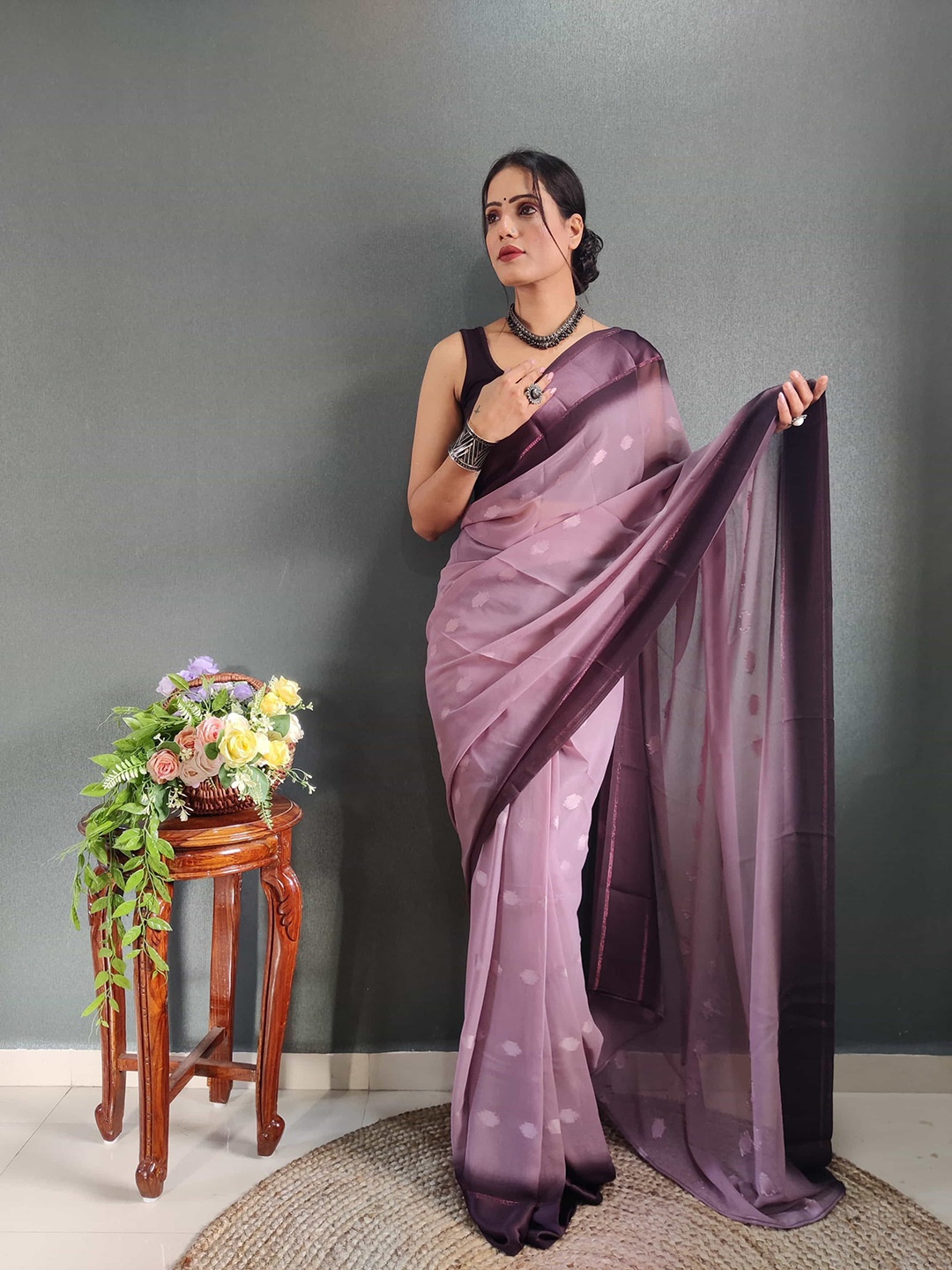 

HERE&NOW Satin Jamdani Saree, Purple