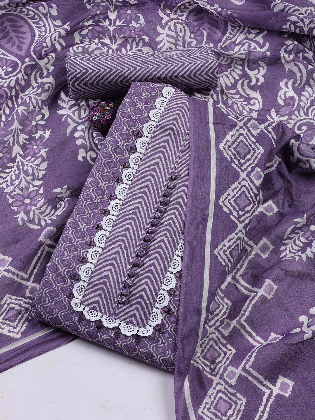 

Meena Bazaar Printed Unstitched Dress Material, Mauve