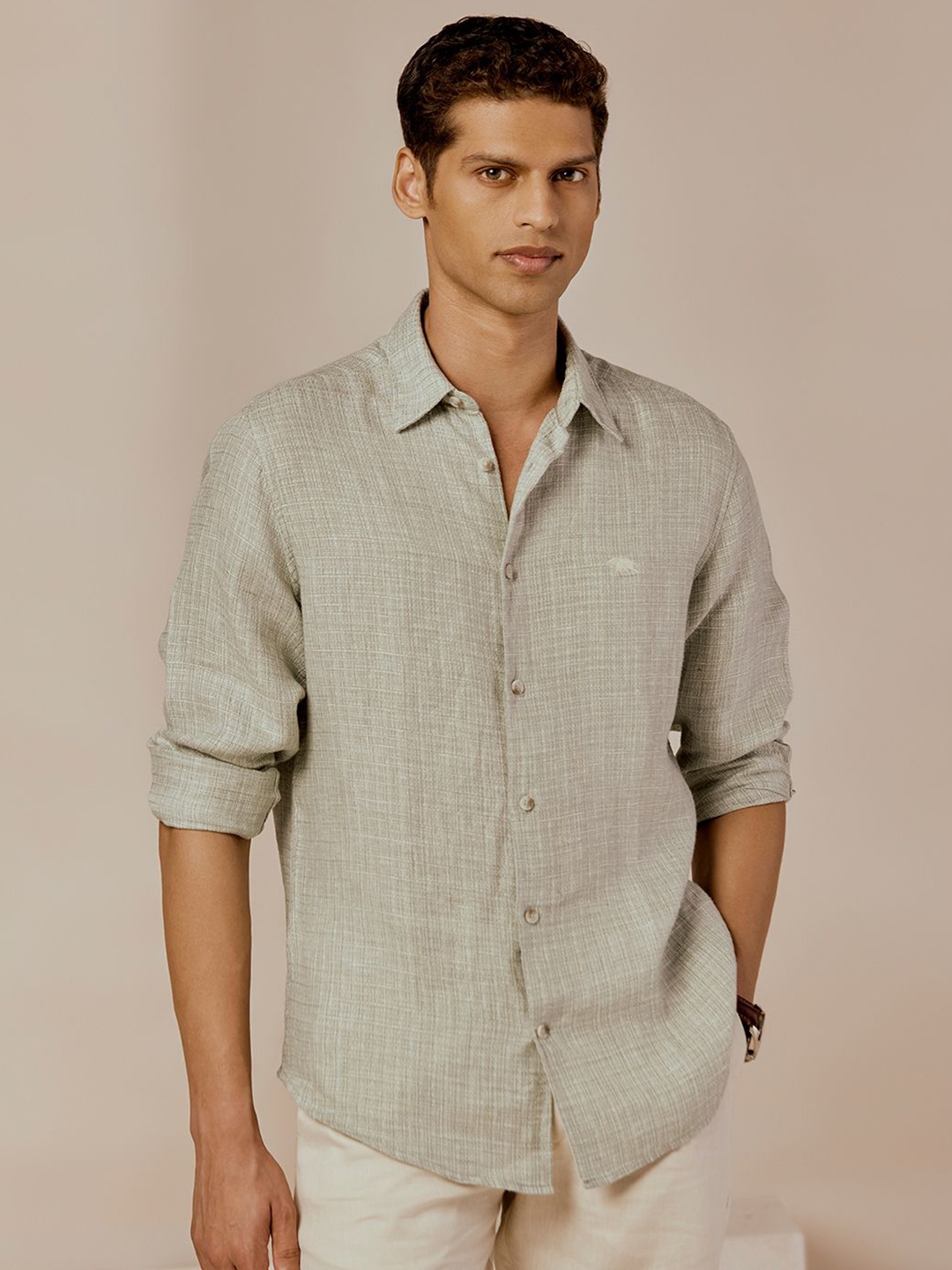 

Andamen Men Casual Linen Texture Slim Fit Shirt, Grey
