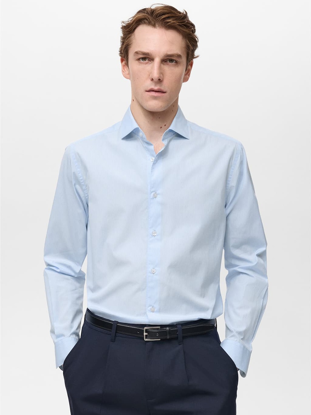

MANGO MAN Striped Pure Cotton Formal Shirt, Blue