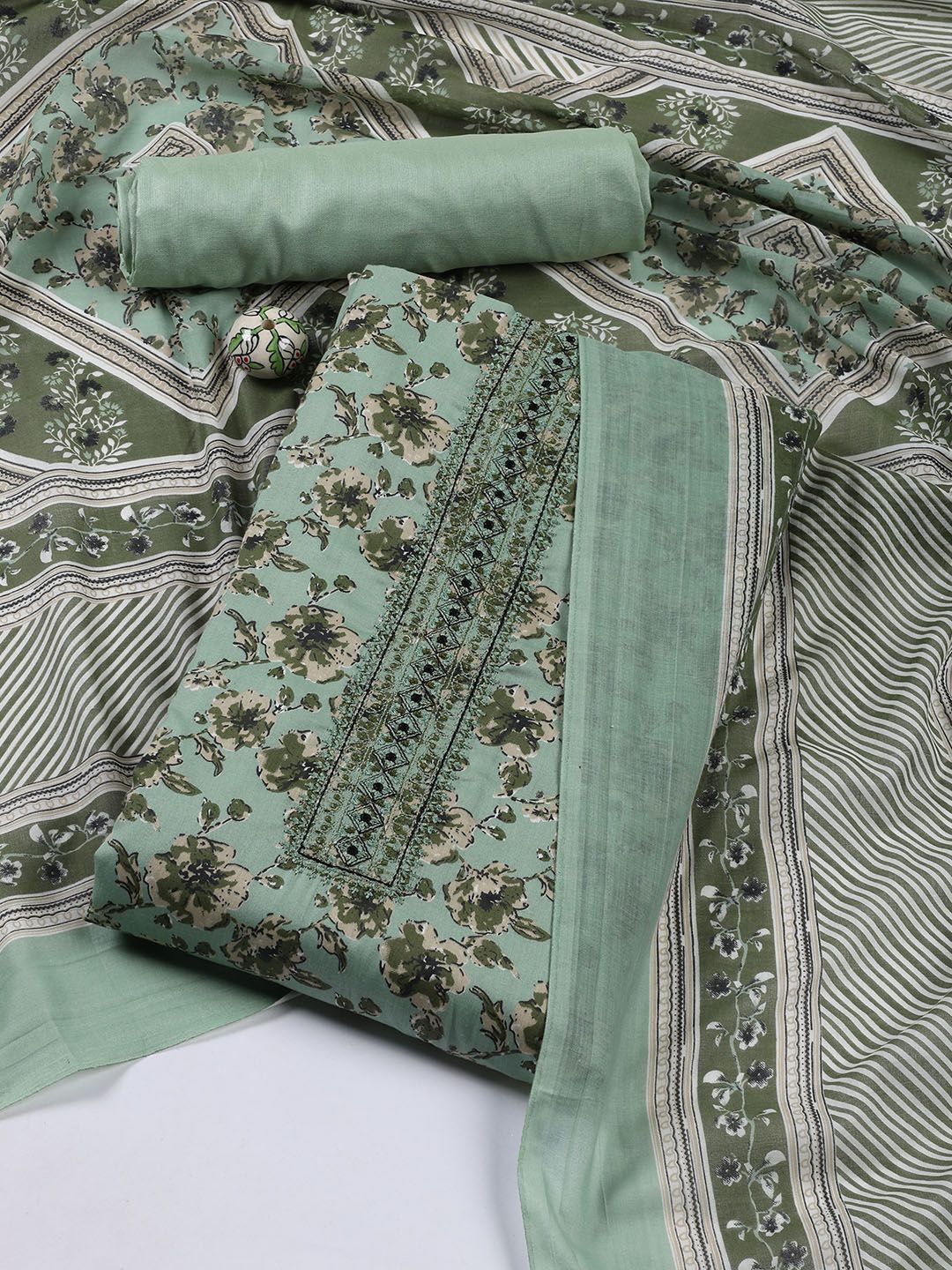 

Meena Bazaar Printed Unstitched Dress Material, Green