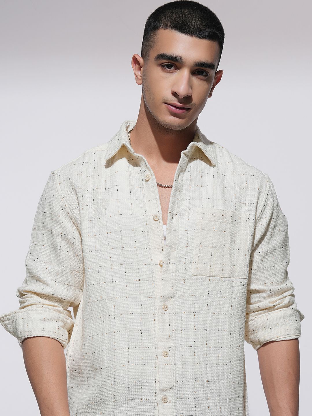 

HIGHLANDER Men Comfort Opaque Checked Casual Shirt, Off white