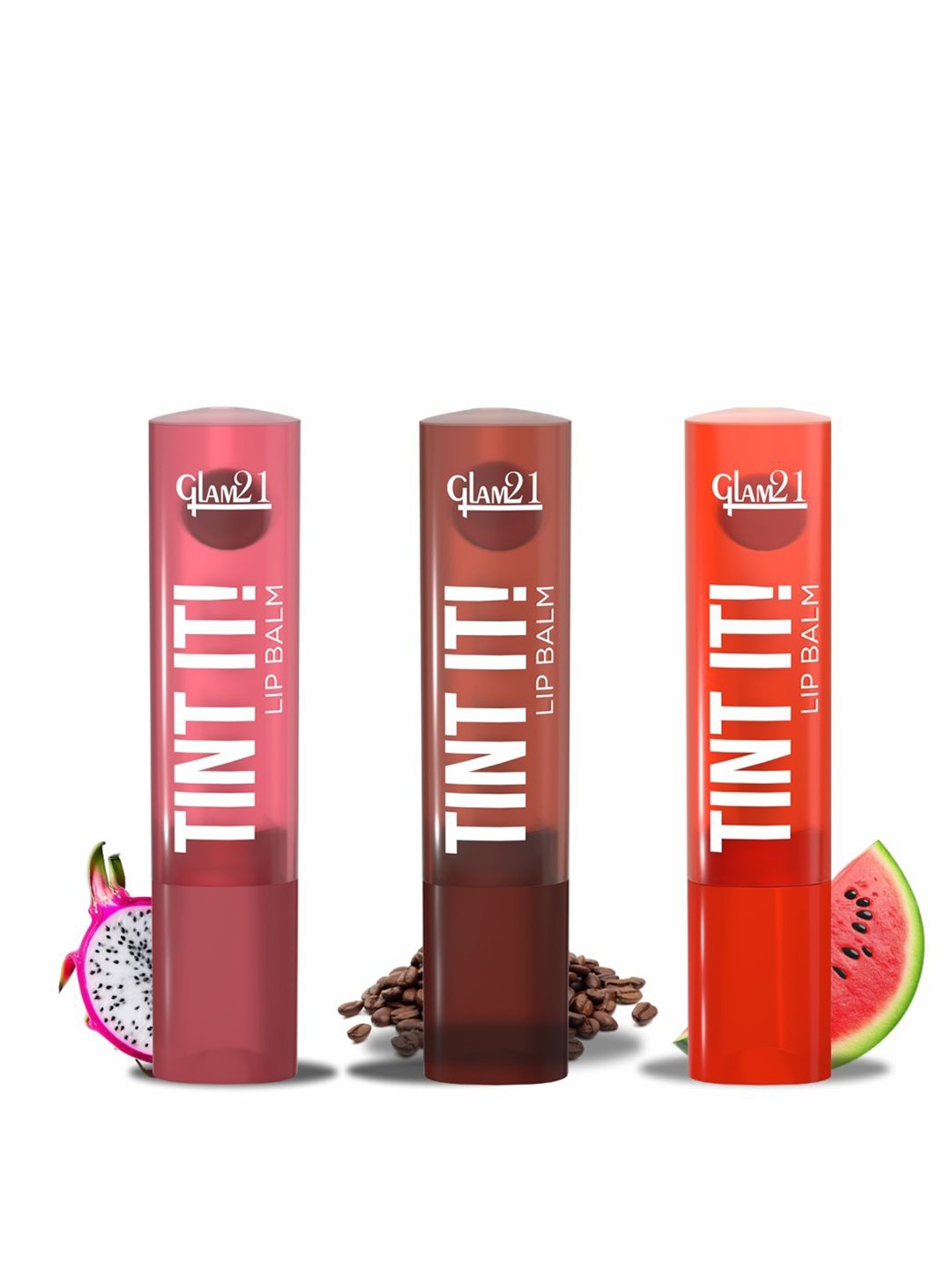 

GLAM21 Set Of 3 Tint It SPF15 Lip Balm- Dragon Fruit - Coffee Beans & Watermelon, Multi