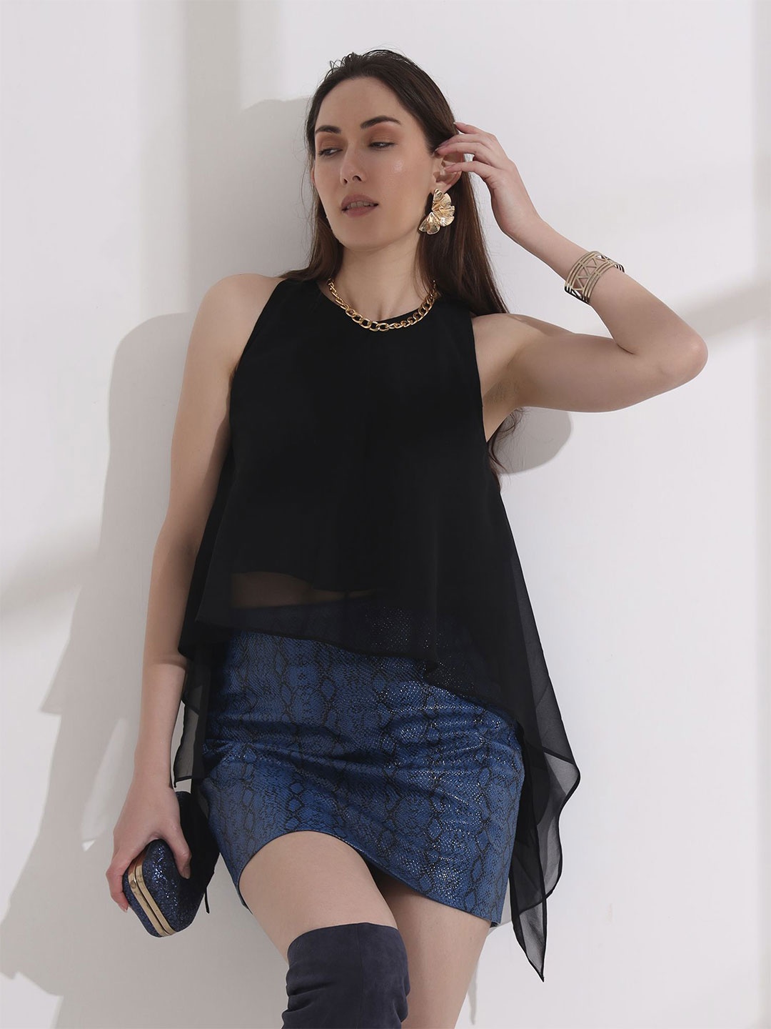 

Salvia Sky Georgette Top, Black