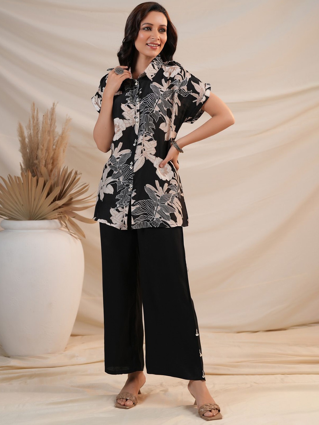 

JISORA Women's Russian Silk Co-ord set, Black
