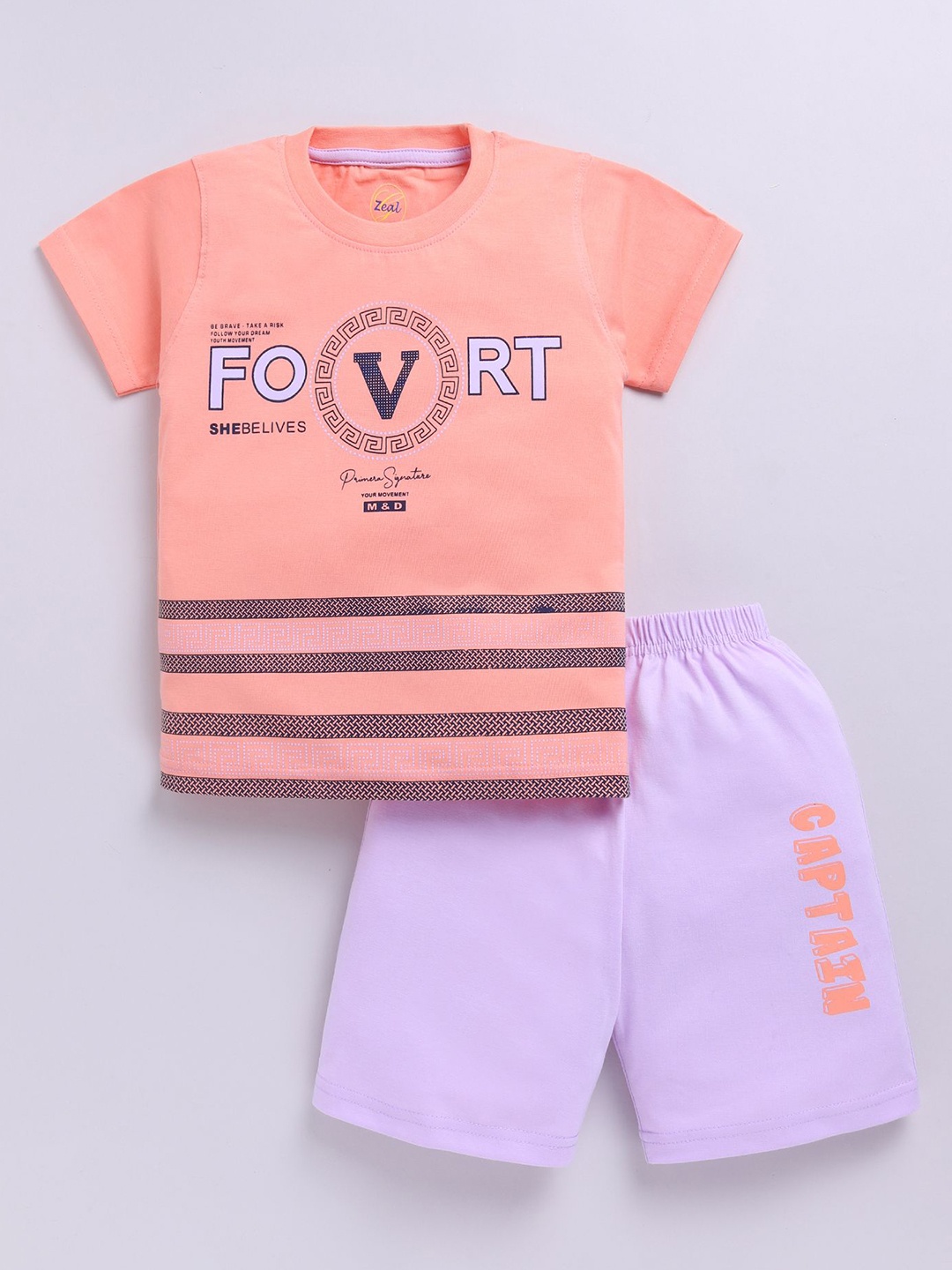 

Zeal Boys Striped T-shirt with Shorts, Peach
