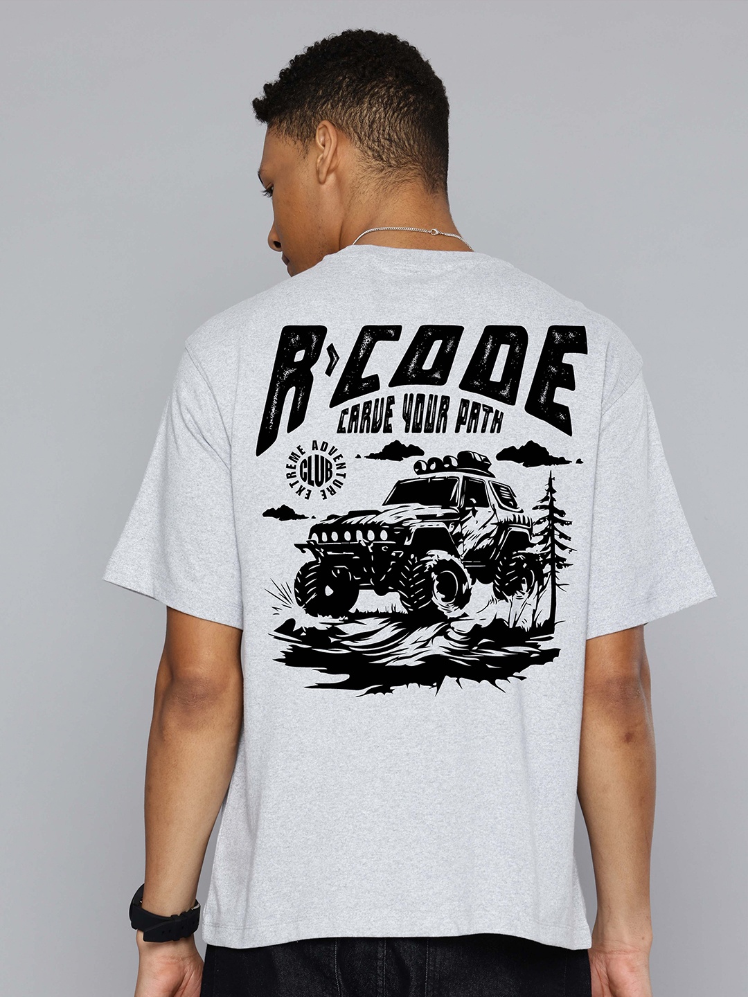 

R.Code by The Roadster Life Co. Men Printed Monochrome T-shirt, Grey melange