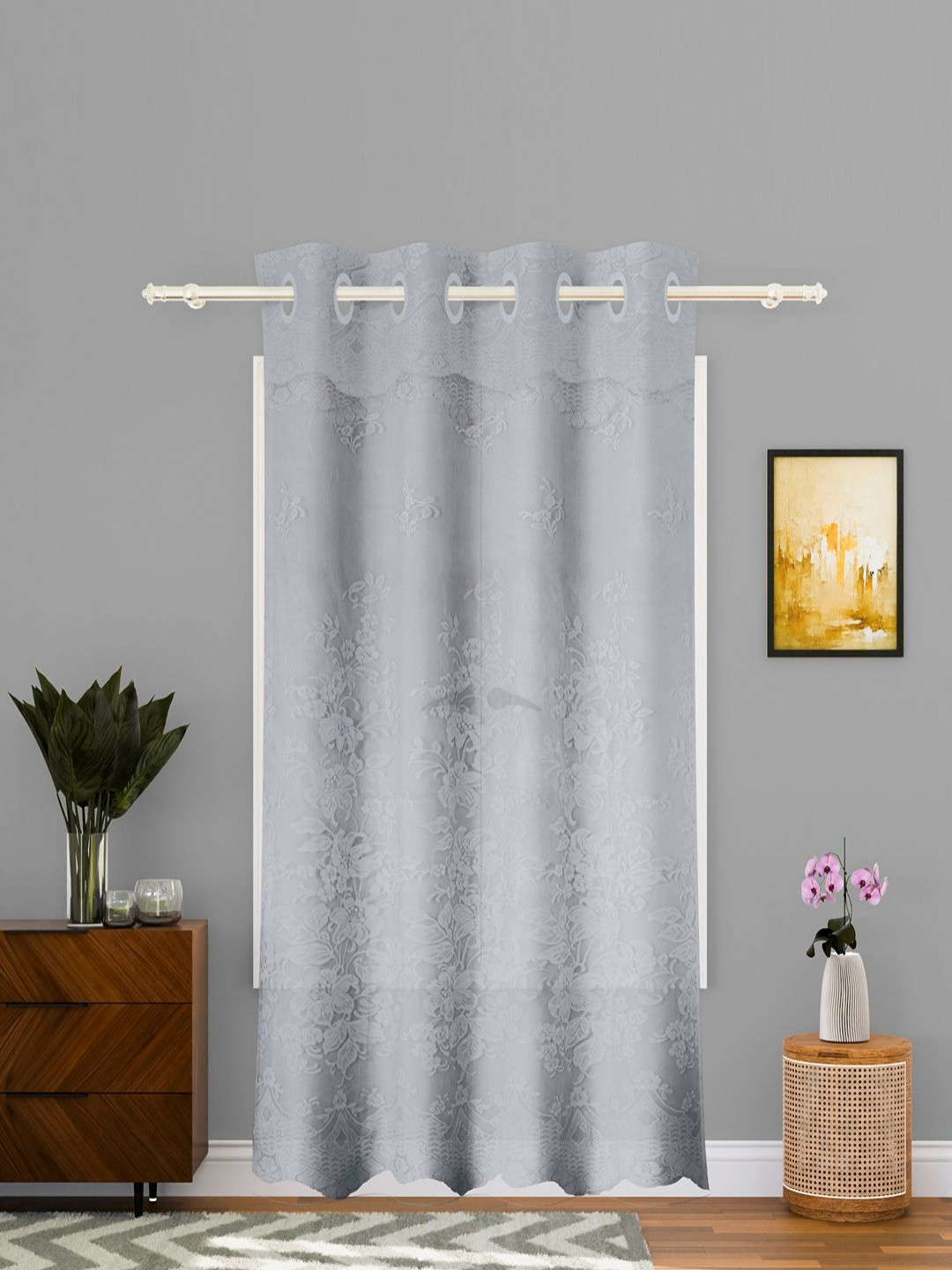 

Aura Grey Ethnic Motifs Long Door Curtain
