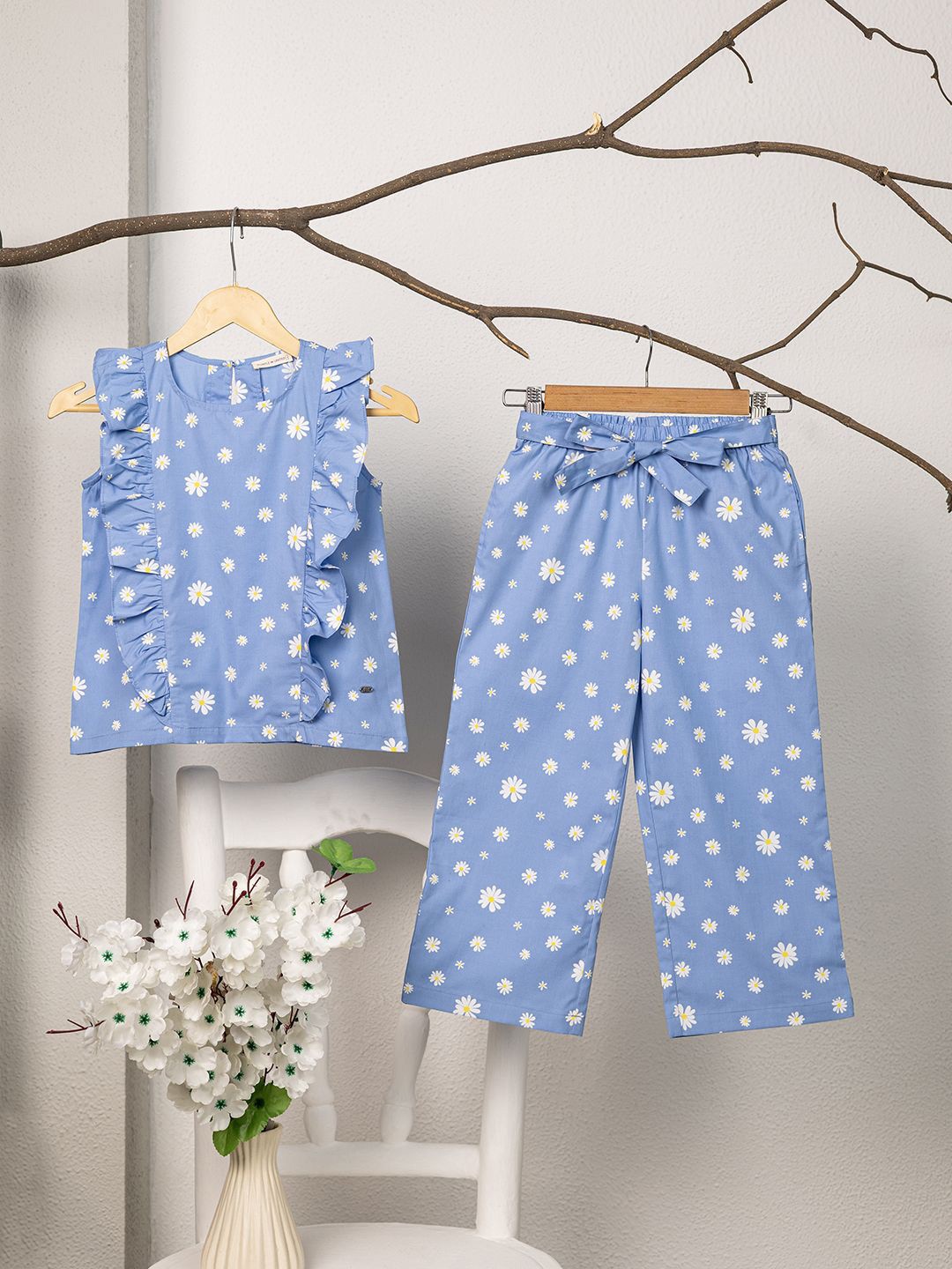 

Purple United Kids Girls Printed Top with Trousers, Blue