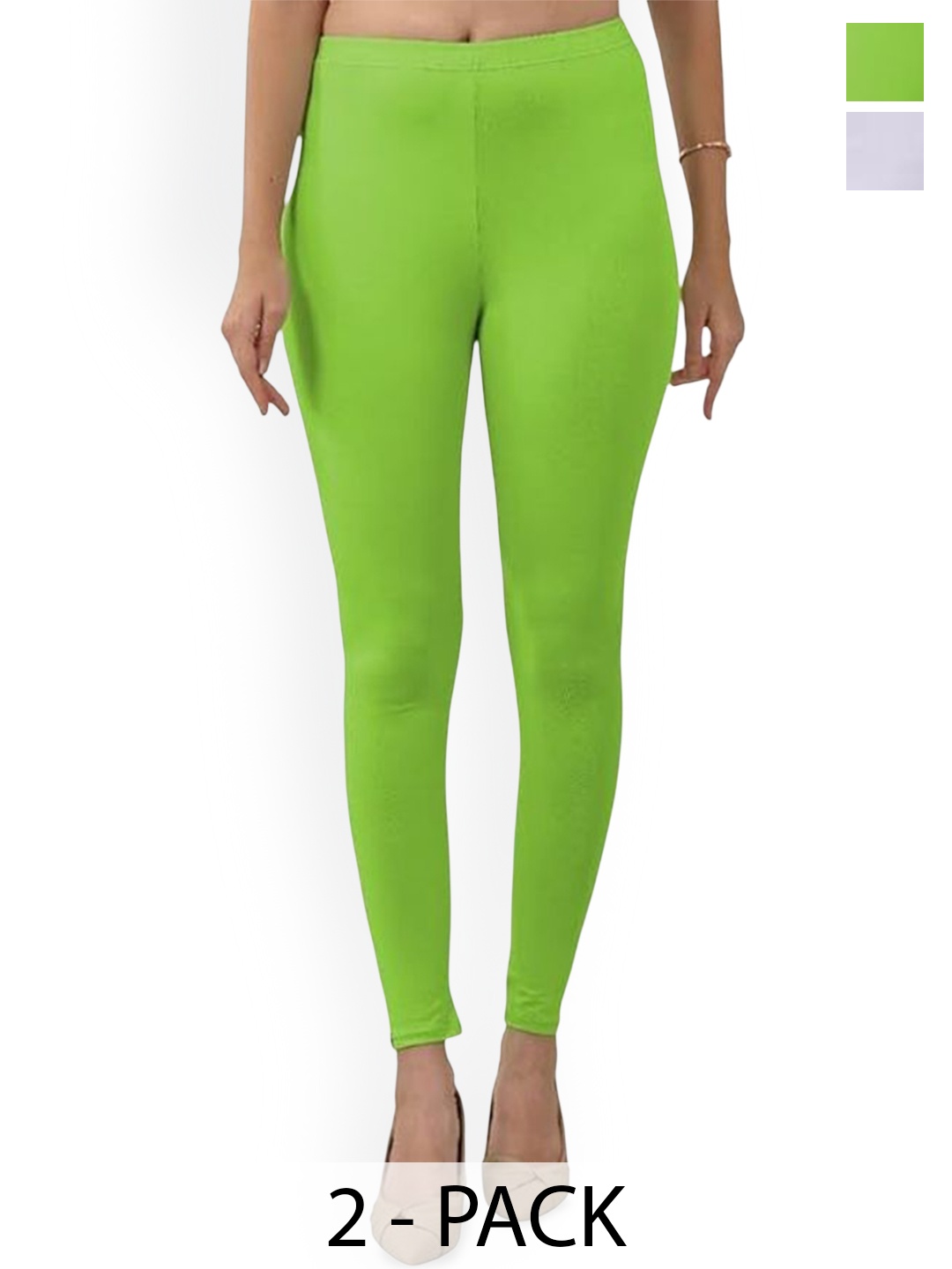 

TRAZO Pack Of 2 Mid-Rise Ankle-Length Leggings, Green
