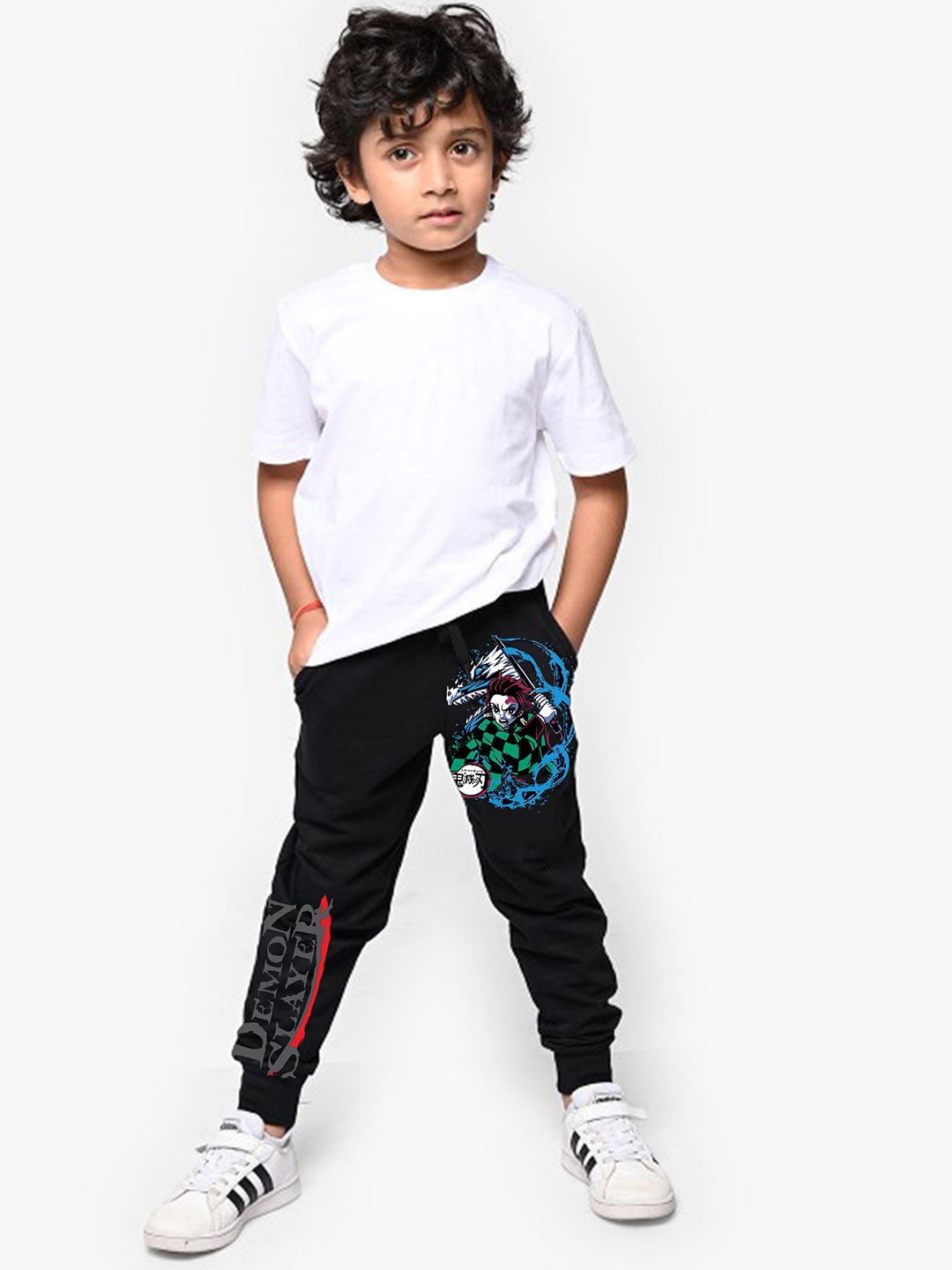 

LOCAVESTIR Boys Demon Slayer Printed Cotton Joggers, Black