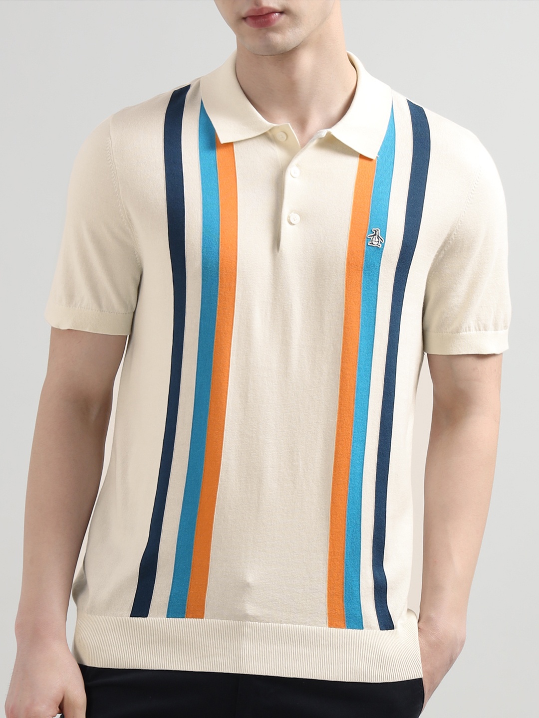 

Original Penguin Men Striped Polo Collar Cotton T-shirt, Off white