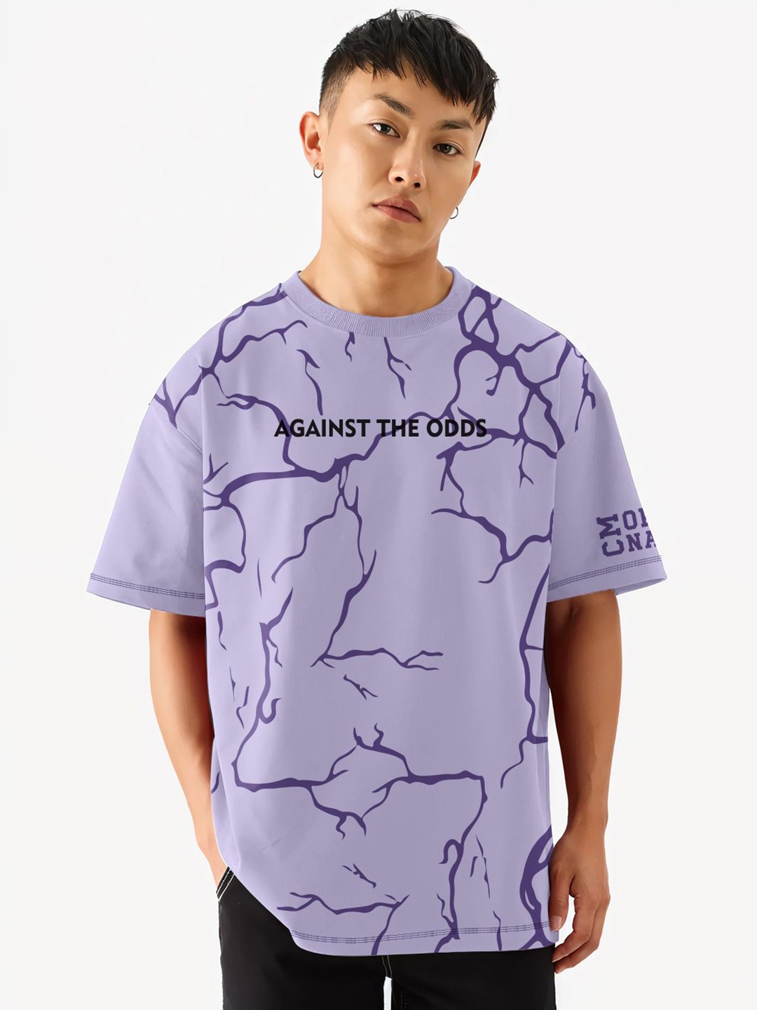 

Crazymonk Men Printed Raw Edge T-shirt, Lavender