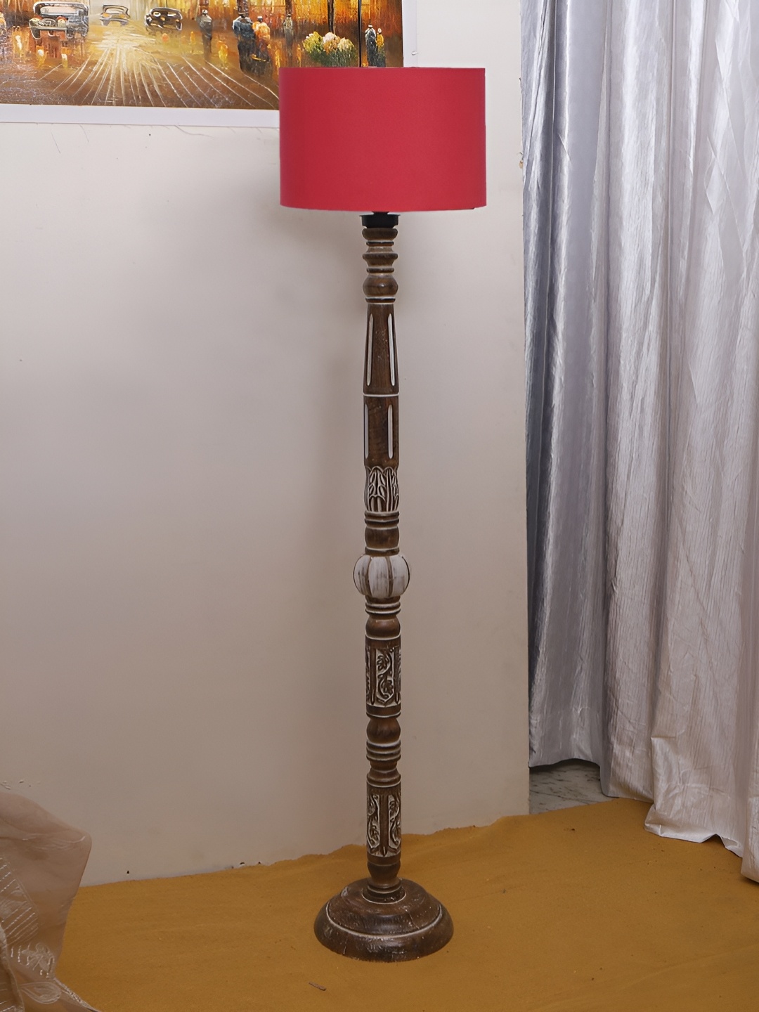 

Devansh Red Drum Wooden Floor Lamp