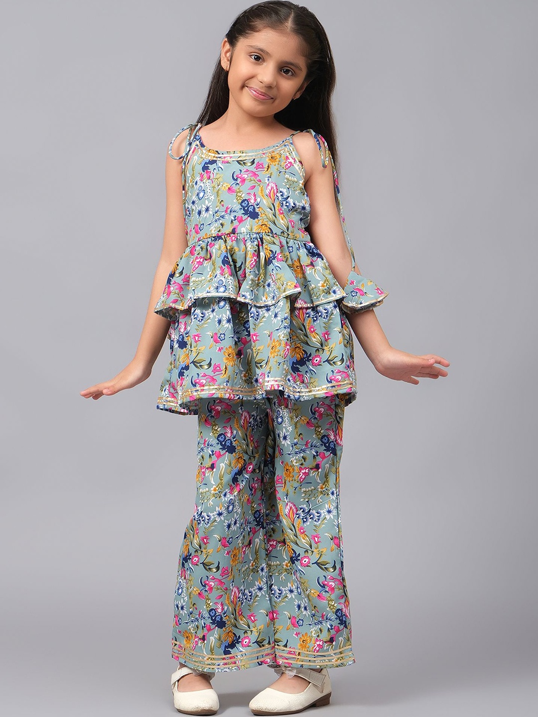

BAESD Girls Floral Regular Kurti with Palazzos, Blue