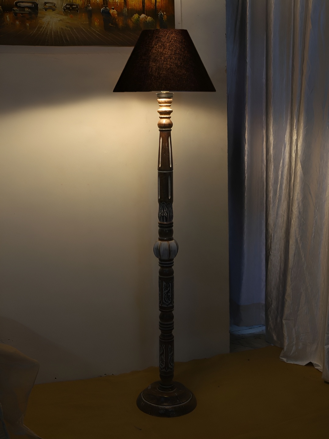 

Devansh Black & Brown Conical Open Snake Wooden Floor Lamp