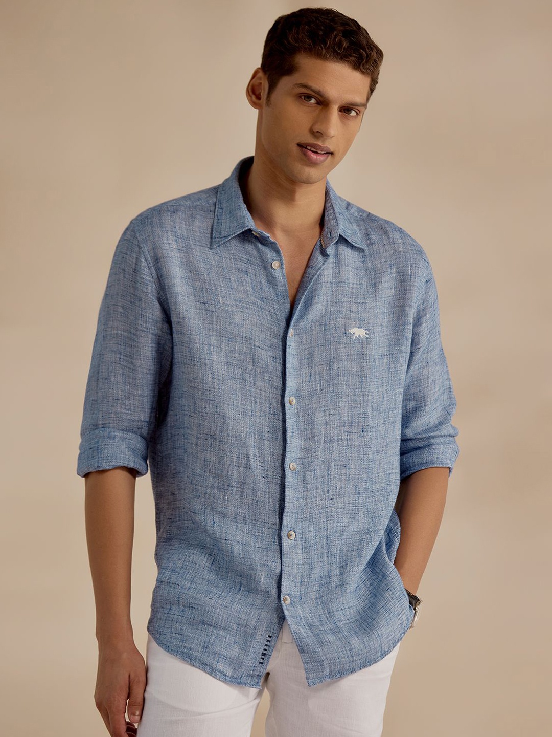 

Andamen Men Casual Linen Texture Slim Fit Shirt, Blue