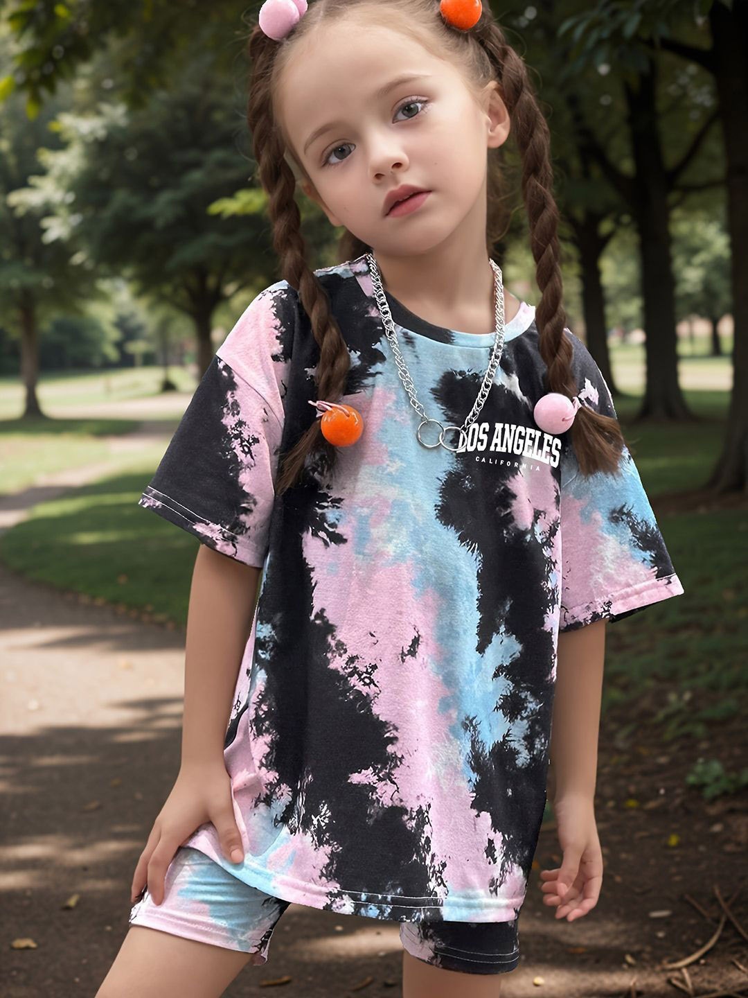 

YK Girls Printed Top With Shorts, Blue