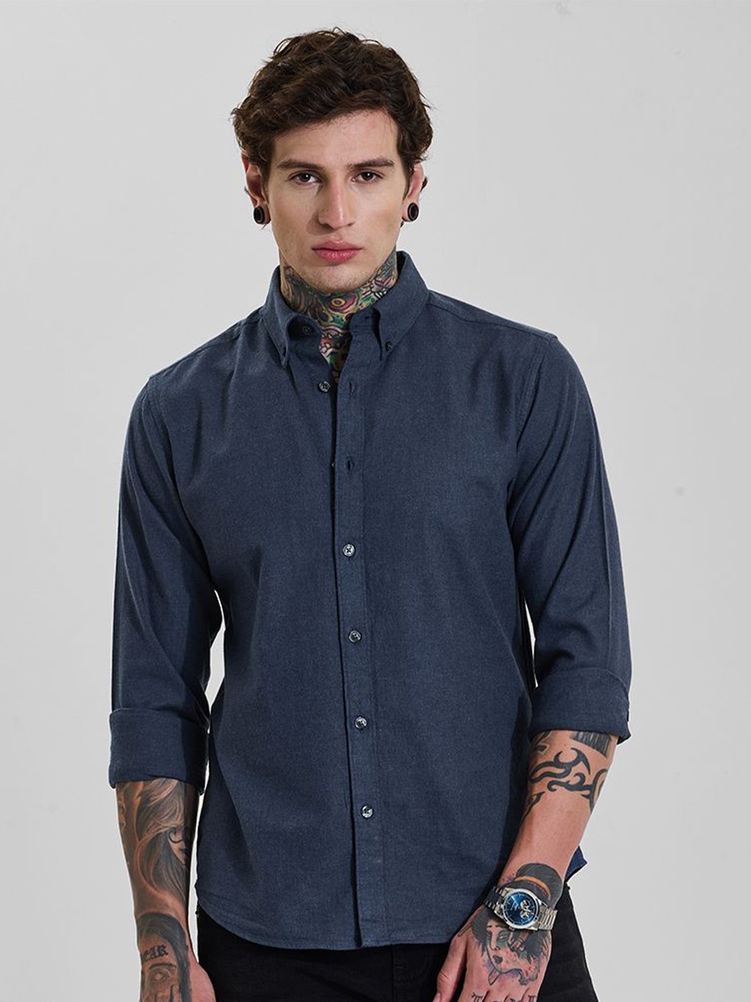 

Snitch Men Slim Fit Opaque Formal Shirt, Navy blue