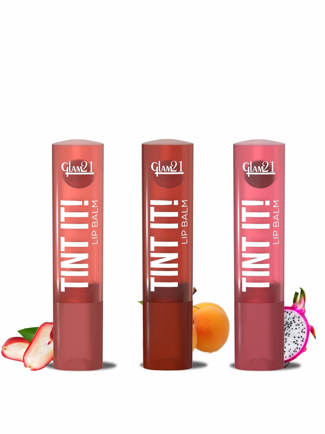 

GLAM21 Set Of 3 Tint It SPF15 Lip Balm- Rose Apple - Apricot & Dragon Fruit, Multi