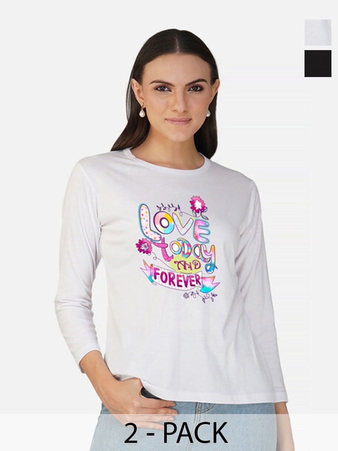 

Metronaut Women 2 Printed Bio Finish Applique T-shirt, White